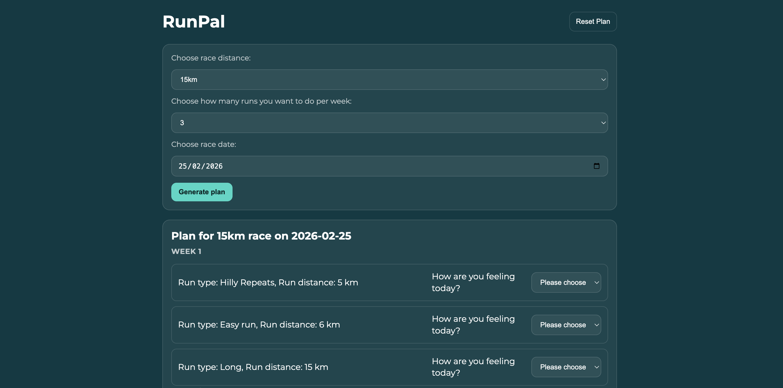 Screenshot of RunPal plan page