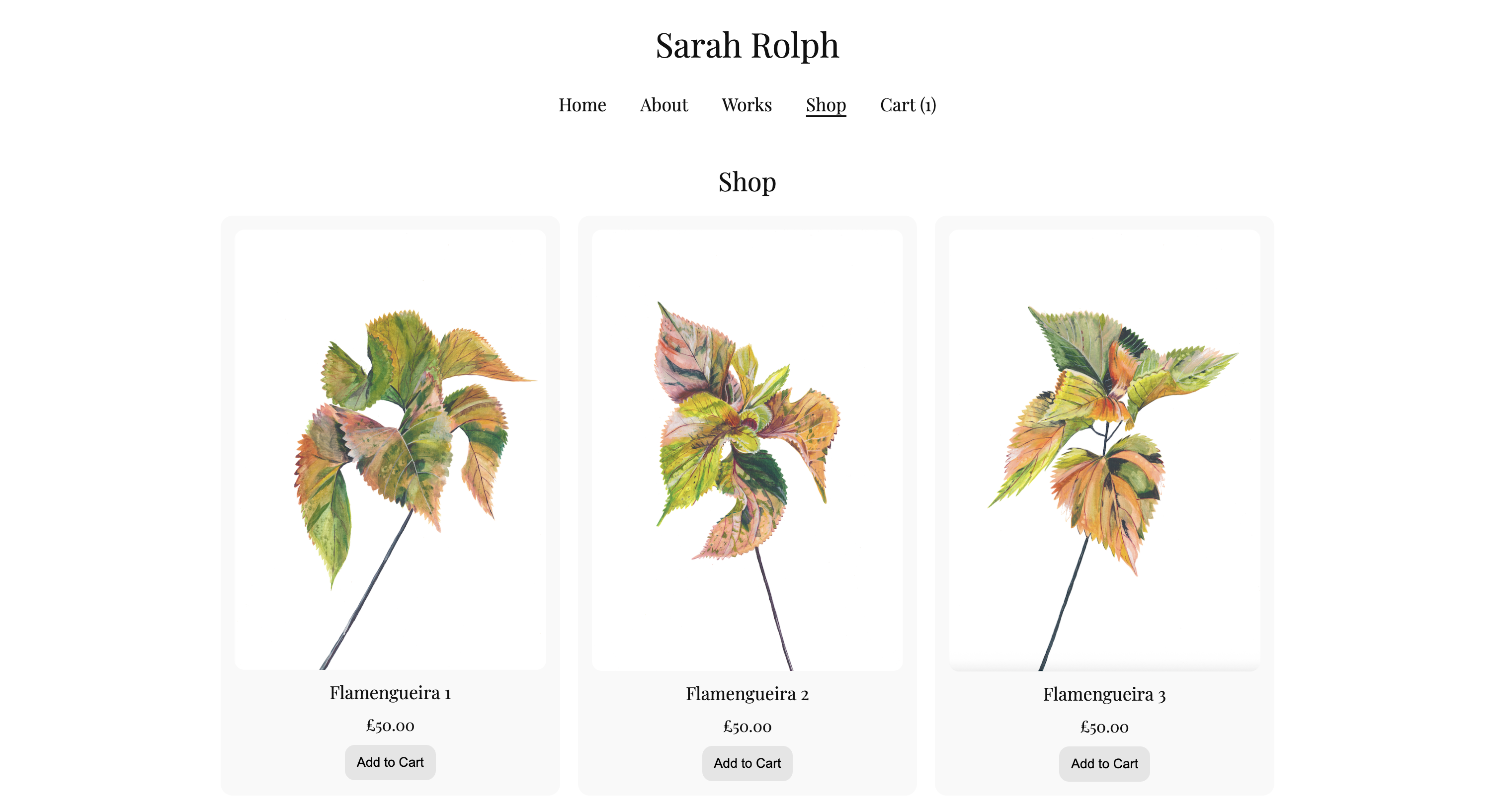 Screenshot of Sarah Rolph Illustration shop page